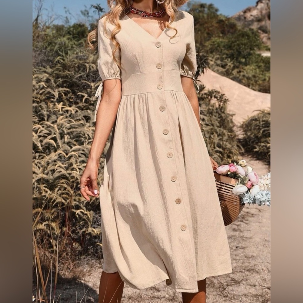 Beige button down midi dress